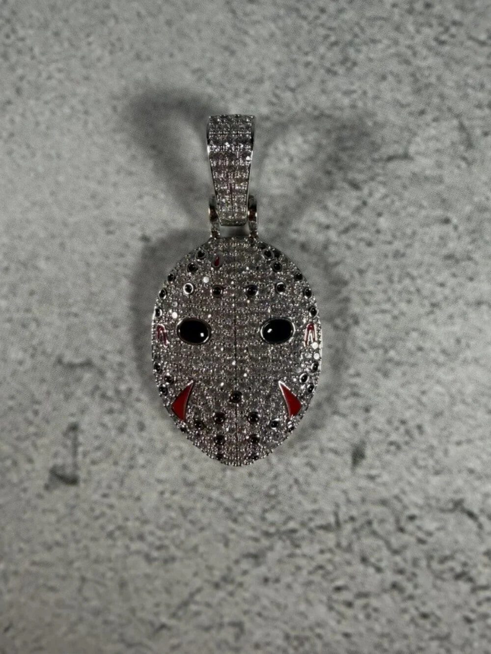 Jason Hockey Mask CZ Pendant White Gold Tone Hip Hop Charm PZ Box 45mm Horror